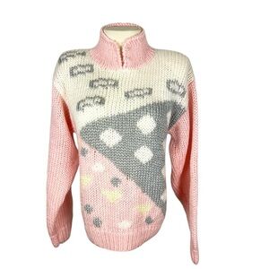 Vintage sweater 1980’s chunky knit pastel size Large shoulder pads Runs Small
